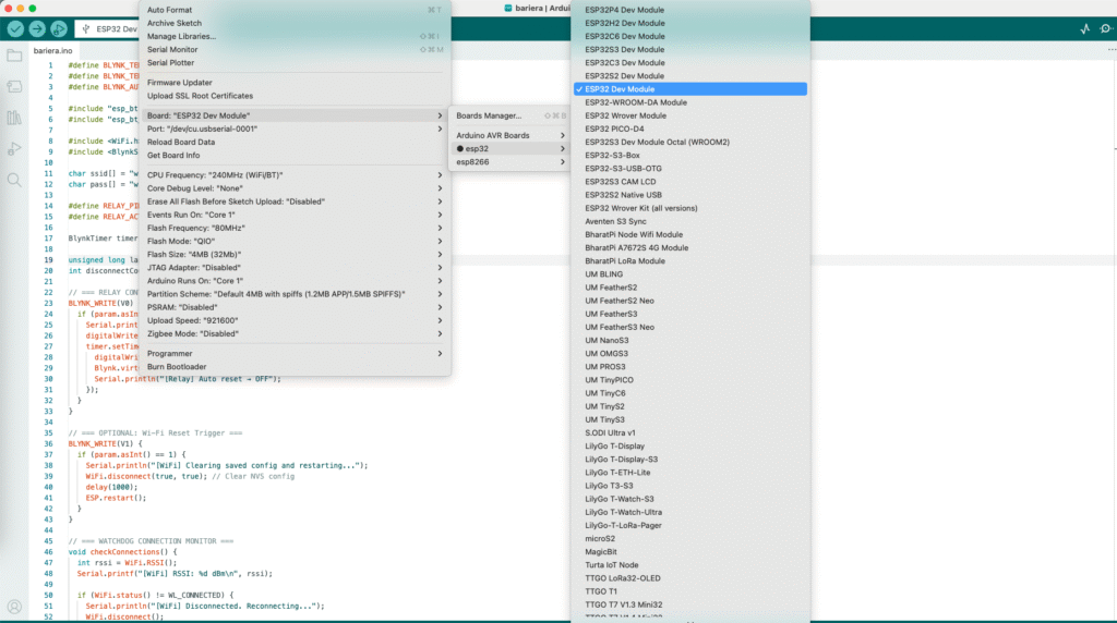 Selecting the right board from Arduino IDE