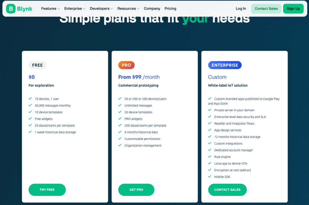 Blynk IOT tier prices