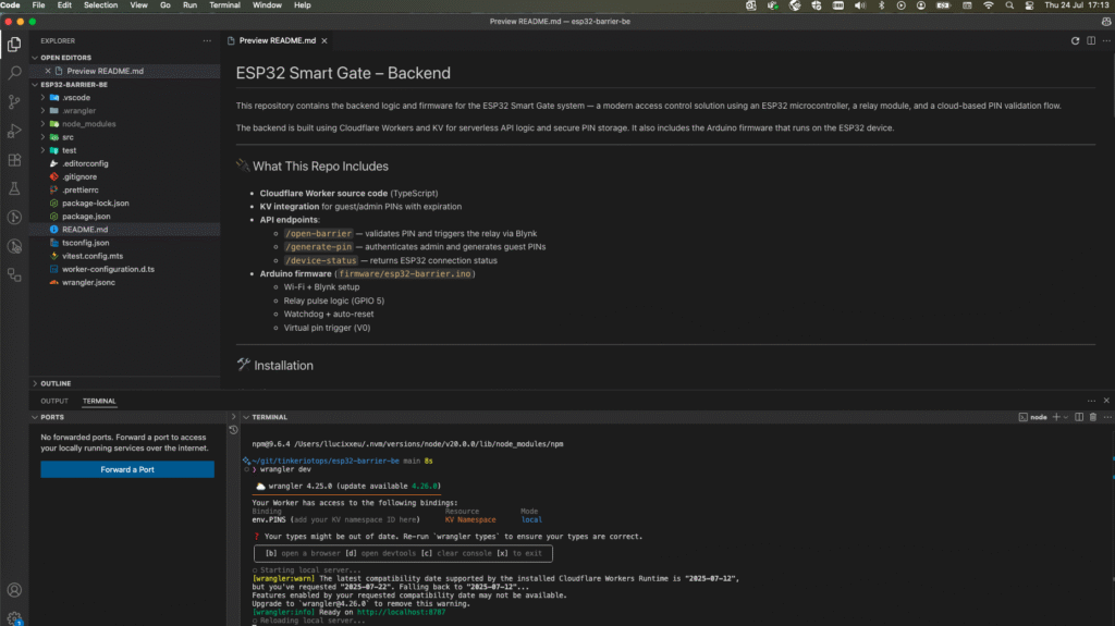 Backend code (Cloudflare workers&KV) running in local environment