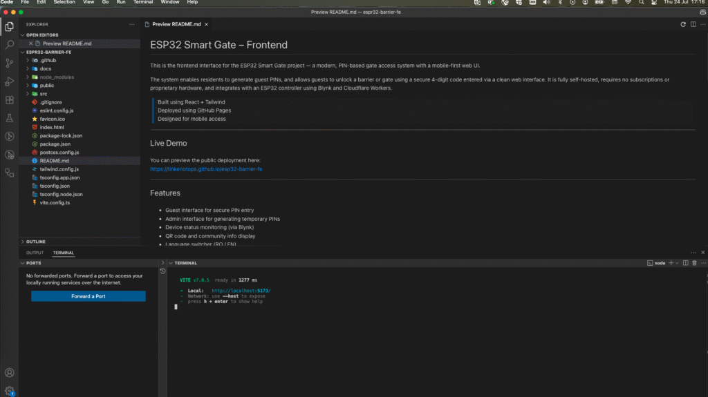 Frontend repository (React | Github Pages) running in VS Code
