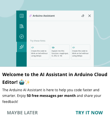 Arduino Cloud Web Editor AI Assistant View