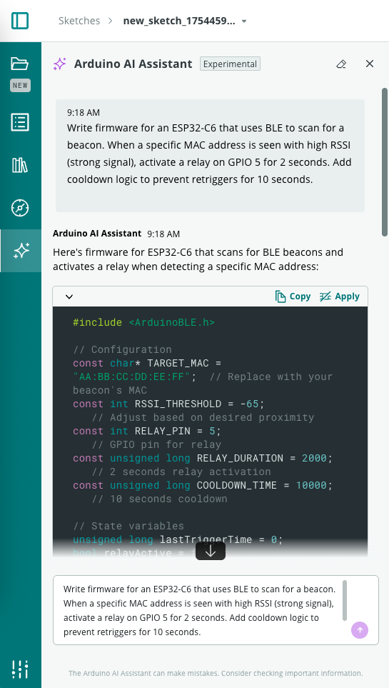 Add prompt to Arduino Cloud Web Editor AI Assistant