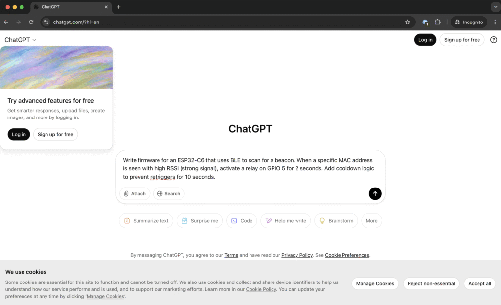 Add prompt to ChatGPT in Incognito window