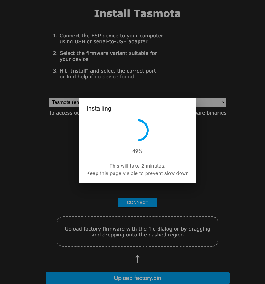 Installing Tasmota on ESP32 with the online Tasmotizer
